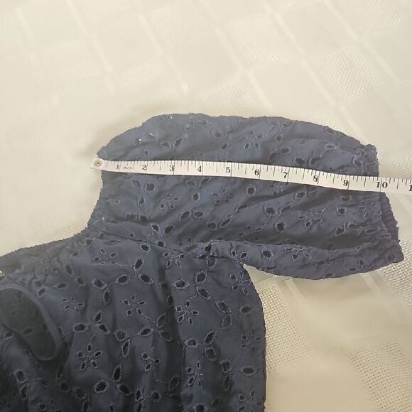 Abercrombie & Fitch Navy Blue Eyelet Puff Sleeve Blouse with Tie Front - Picture 8 of 16